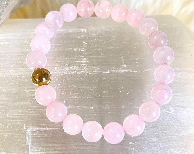 Rose Quartz Bracelet | 8mm Gemstone, Gold Filled Accent, Heart Chakra