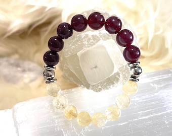 Citrine Garnet Gemstone Bracelet, Stainless Steel Accent, Unisex