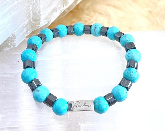 Turquoise & Hematite Bracelet | Men's 10mm Beaded Gemstone