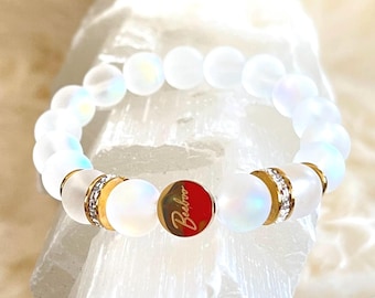 Luminous Moonstone Bracelet, Gold-Filled Rhinestone Accents, Elegant Gift