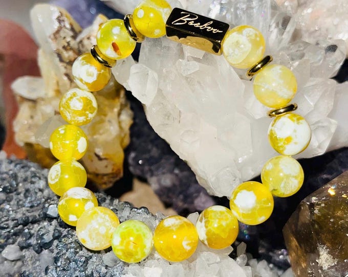 Fire Agate Gemstone Bracelet | 18K Gold Plated, Handmade