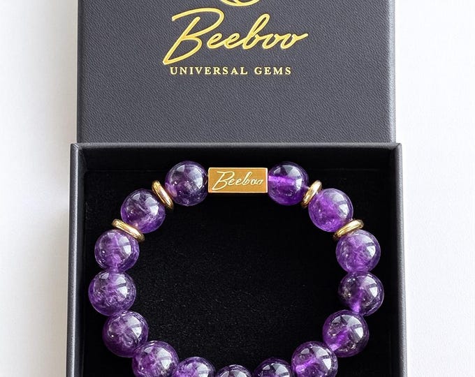 Genuine Amethyst Beaded Bracelet – February Birthstone, Reiki Healing