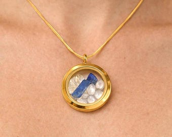 18K Gold Filled Floating Crystal Necklace | Lapis Lazuli, Angel Aura & Citrine | Unique, Modern and Minimalist Design Jewelry