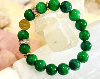 Green Jade Bracelet, 18K Gold Plated, Feng Shui Lucky Charm