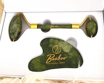 Jade Gua Sha & Facial Roller Set | Natural Crystal Skincare