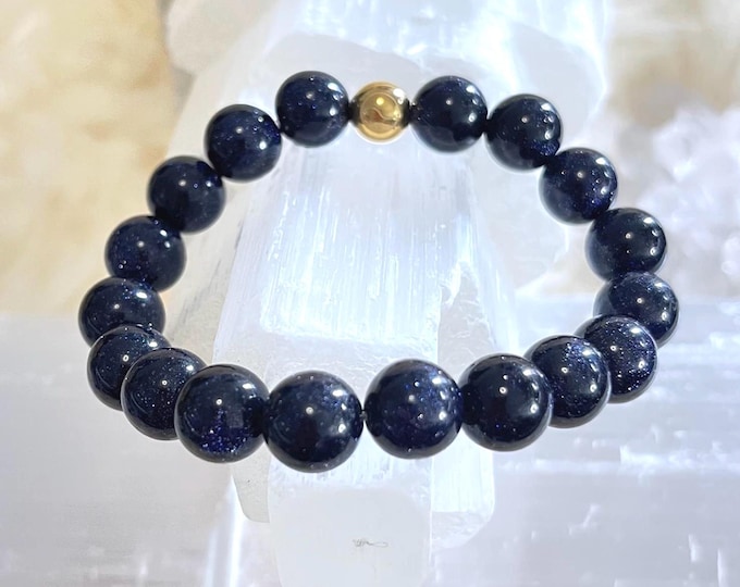 Blue Sandstone Bracelet – Gold Filled Accent, Stone of Confidence