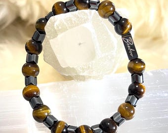 Tiger Eye and Hematite 10mm  Bracelet Men | Stainless Steel with Gift Box