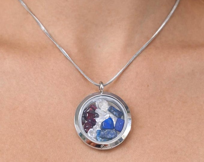 Floating Crystal Necklace | Lapis Lazuli, Quartz & Garnet Pendant