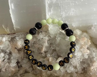 Affirmation Crystal Bracelet | Thankful Heart, Onyx, Luminous Glow
