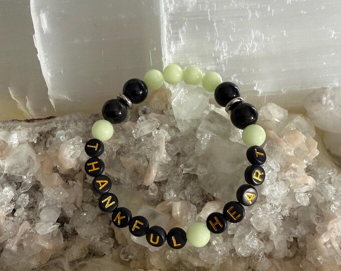 Affirmation Crystal Bracelet | Thankful Heart, Onyx, Luminous Glow