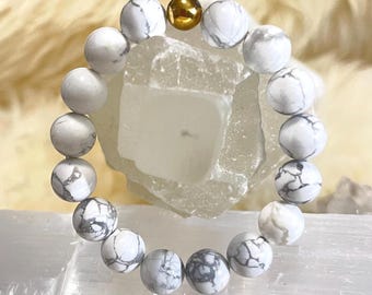 Howlite Bracelet – 10mm Gemstone with Gold Filled Accent, Unisex