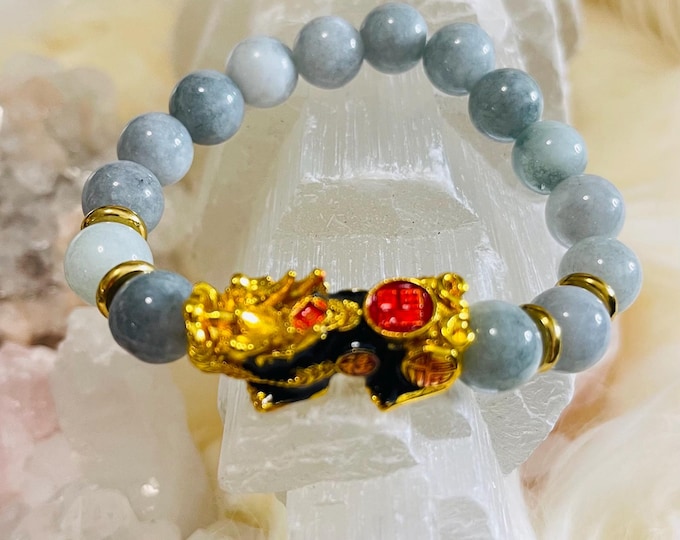 Burmese Jade Bracelet (10mm) with Feng Shui Pixiu | Natural Stone | Healing Jewelry | Gift for Her | Feng Shui Bracelet | Authentic Gemstone