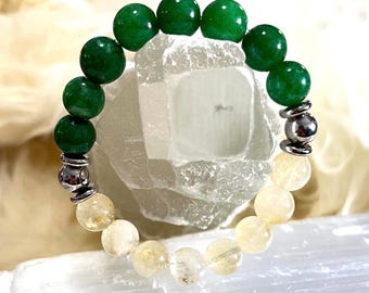 Citrine Jade Gemstone Bracelet, Stainless Steel Accents, Unisex