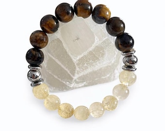 Tiger Eye & Citrine Crystal Bracelet, Stainless Steel Accent, Unisex