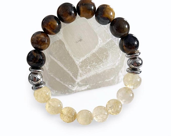 Tiger Eye & Citrine Crystal Bracelet, Stainless Steel Accent, Unisex