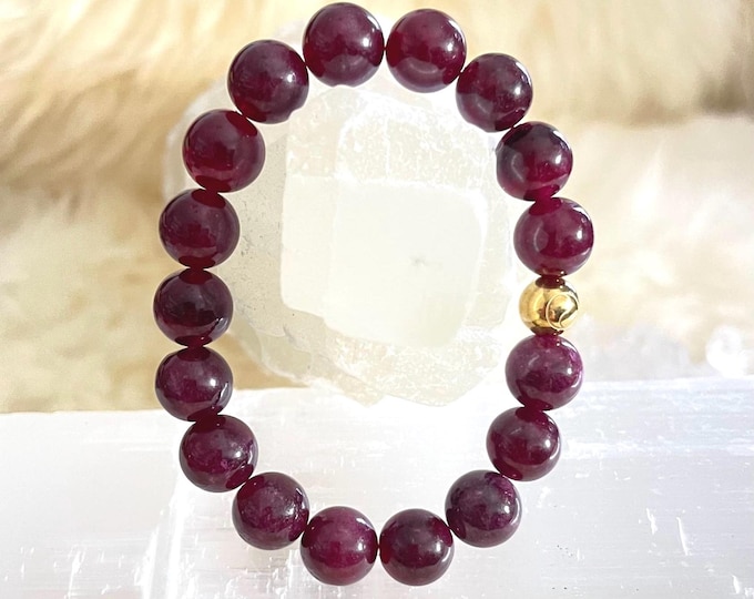 Garnet Bracelet – 10mm Gemstone Beads with Gold Filled Accent