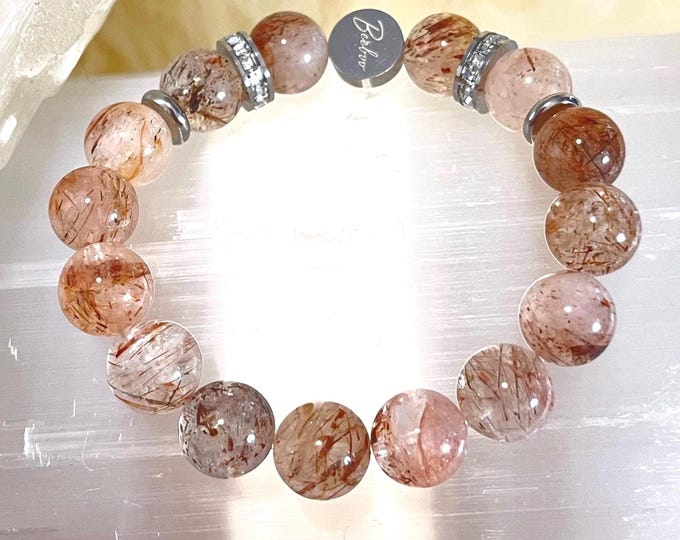 Golden Super Seven Bracelet, Rhinestone Spacer, Stainless Steel, Stretch Bracelet