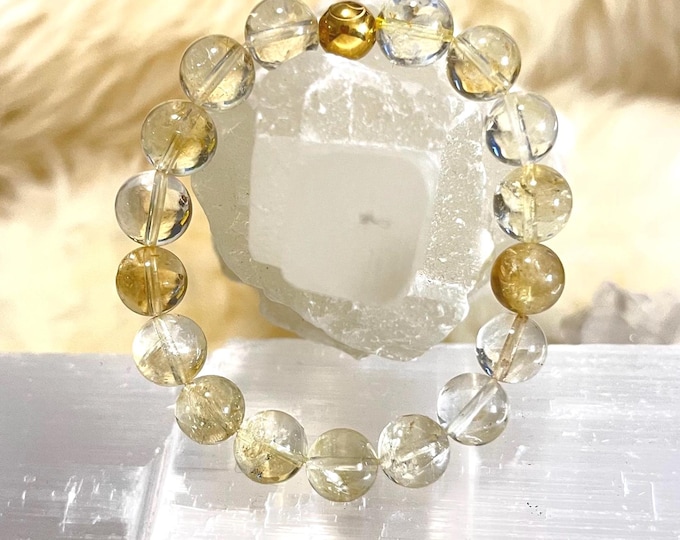 Citrine Bracelet – 10mm Gemstone, Gold Filled Accent, Abundance Jewelry