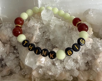 Affirmation Crystal Bracelet | Think Big, Glow in the Dark Charm