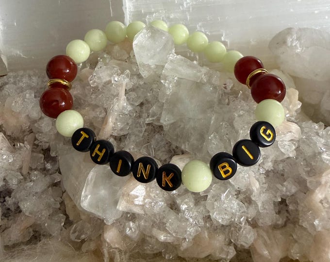 Affirmation Crystal Bracelet | Think Big, Glow in the Dark Charm