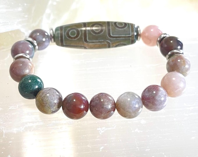 Luxury 9 Eye Dzi Agate Amulet Bracelet and Multi-Powerline Agate Gemstones | Powerful Protection, Prosperity, Luck, Spiritual Energy Jewelry