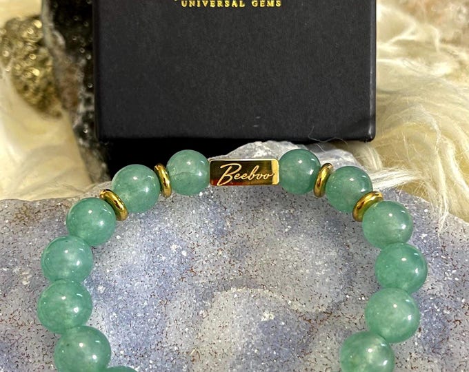 Green Aventurine Bracelet 18K Gold Plated (10mm) | Heart Chakra, Prosperity Crystal