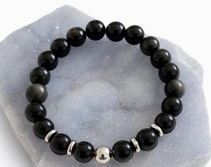 FOR MEN Black Obsidian Bracelet (10mm) | Volcanic Stone Jewelry