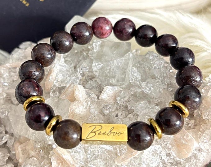 Natural Garnet Crystal Bracelet 18K Gold Plated | January Birthstone, Root Chakra | Reiki Bracelet
