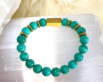 Malachite Bracelet – 8mm Natural Gemstone Beads, 18k Gold Filled
