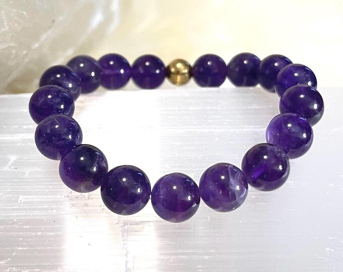 Amethyst Bracelet – 10mm Gemstone with Gold Filled Accent, Healing Crystal