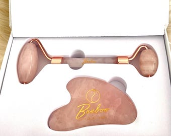 Rose Quartz Facial Roller & Gua Sha Set | Skincare Gift Box