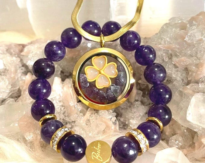 Pisces Amethyst Jewelry Set, 18K Gold Plated, Rhinestone Bracelet Necklace