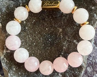 Rose Quartz Bracelet 18K Gold Plated | 12mm Natural Crystal | Heart Chakra