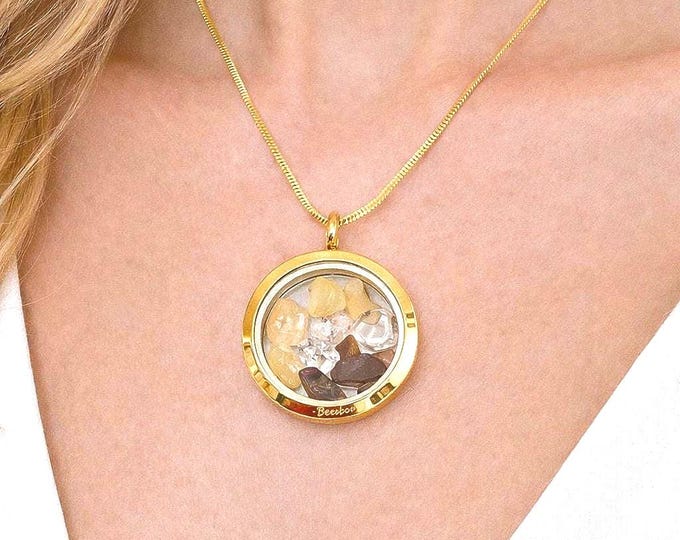 Gold Filled Floating Gemstone Necklace | Quartz, Agate & Tiger Eye