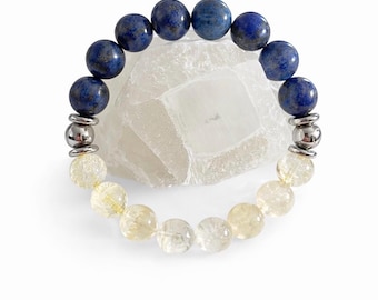 Lapis Lazuli Citrine Gemstone Bracelet, Stainless Steel Accent, Unisex