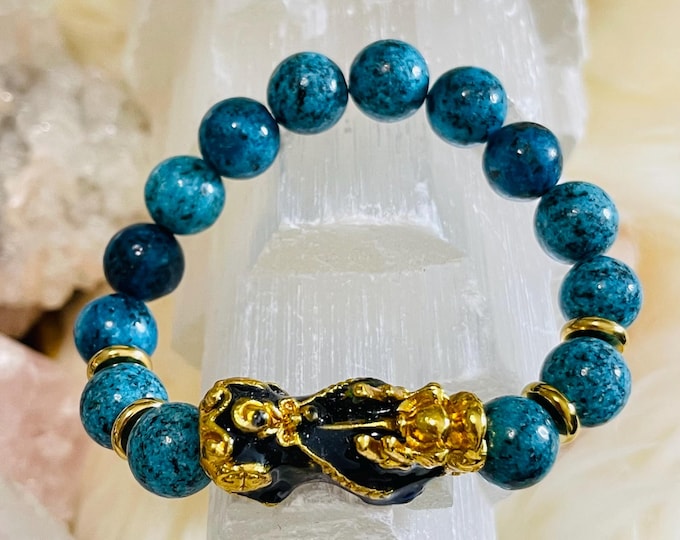 Blue Jasper Bracelet (10mm) with Feng Shui Pixiu | Natural Stone | Healing Jewelry | Gift for Her | Feng Shui Bracelet |