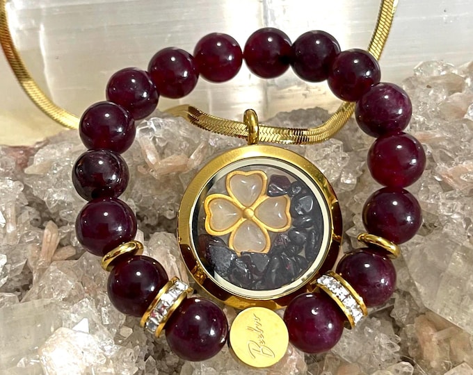 Capricorn Garnet Jewelry Set, 18K Gold Plated Necklace Bracelet, Rhinestone Astrology Gift