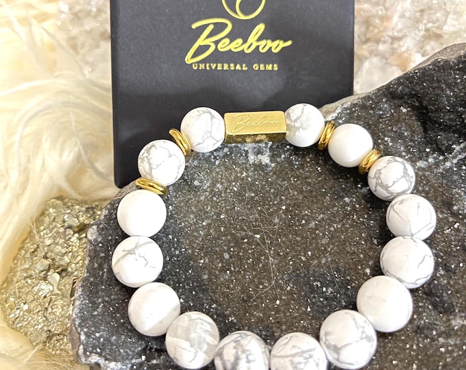Handmade Howlite Stone Bracelet, 18K Gold Plated, Minimalist Boho Jewelry