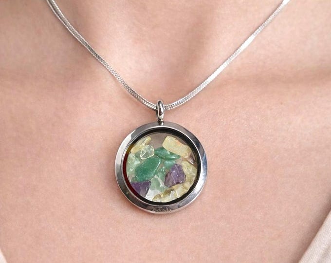 Floating Gemstone Necklace | Citrine, Aventurine & Amethyst Pendant