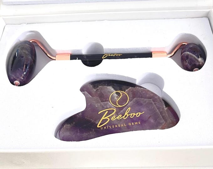 Amethyst Gua Sha & Facial Roller Set | Calming Skincare Gift