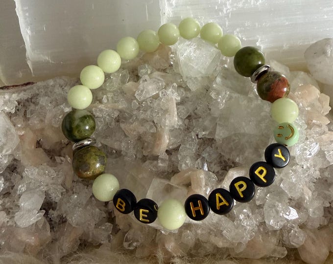 Affirmation Crystal Bracelet | Unakite & Carnelian | Glow in the Dark