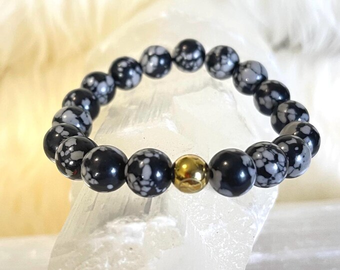 Snowflake Obsidian Bracelet | Gold Filled Accent, Grounding Crystal