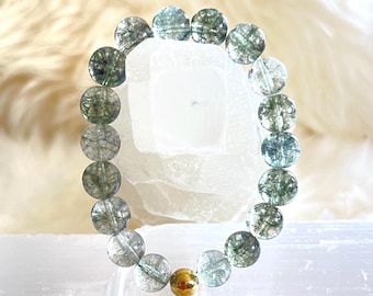 Phantom Quartz Bracelet with Gold Filled Accent – Minimalist Crystal Stretch Bracelet