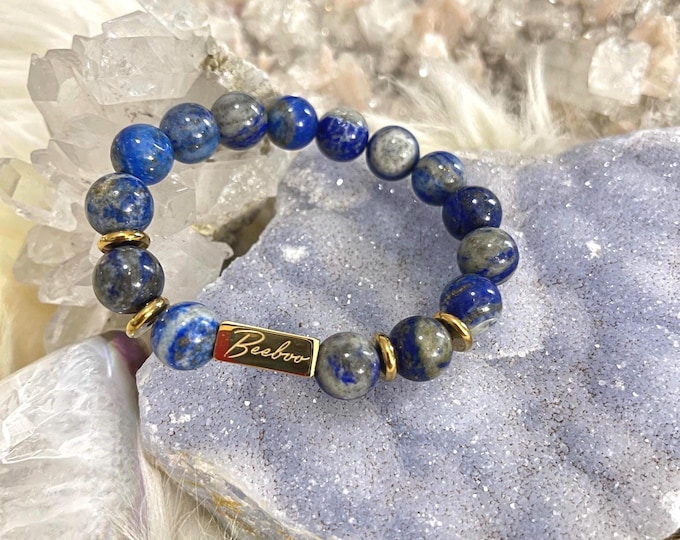 Lapis Lazuli Beaded Bracelet 18K Gold Plated  | Royal Blue Gemstone Healing Jewelry