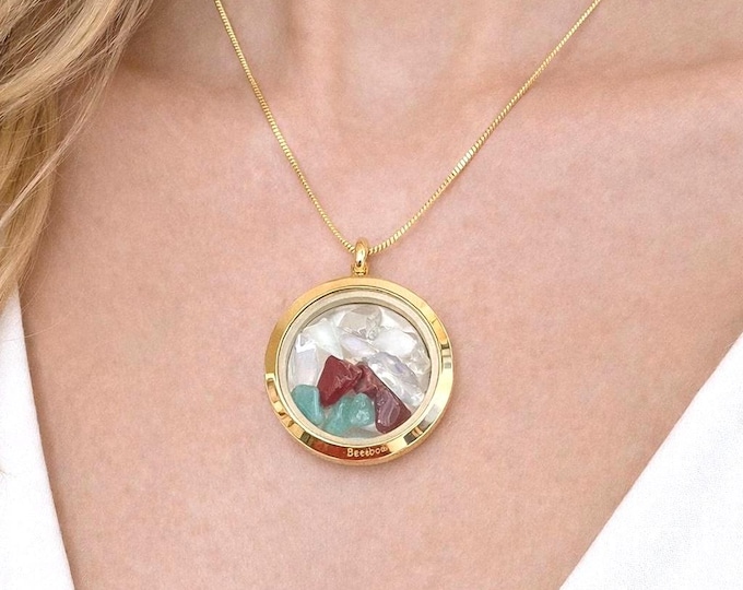 Gold Filled Floating Gemstone Necklace, Opalite Jasper Aventurine Pendant