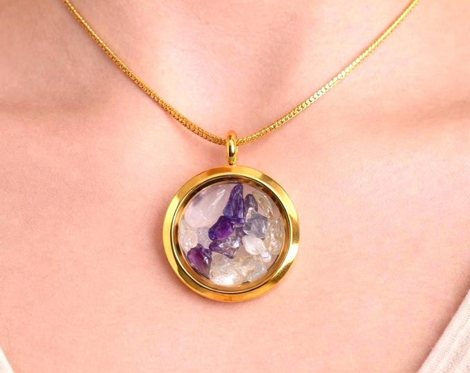 Floating Gemstone Necklace | 18K Gold Filled, Amethyst, Rose Quartz & Citrine