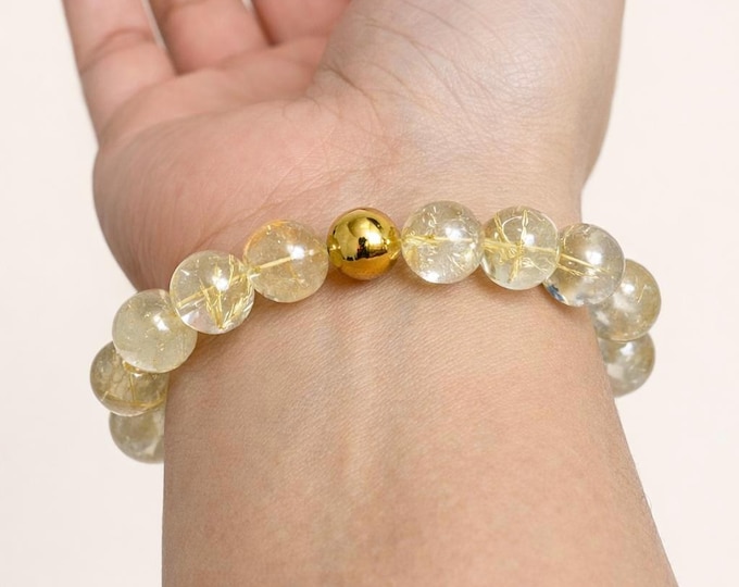 Rutile Quartz Bracelet with Gold Filled Accent – Unisex Crystal Jewelry