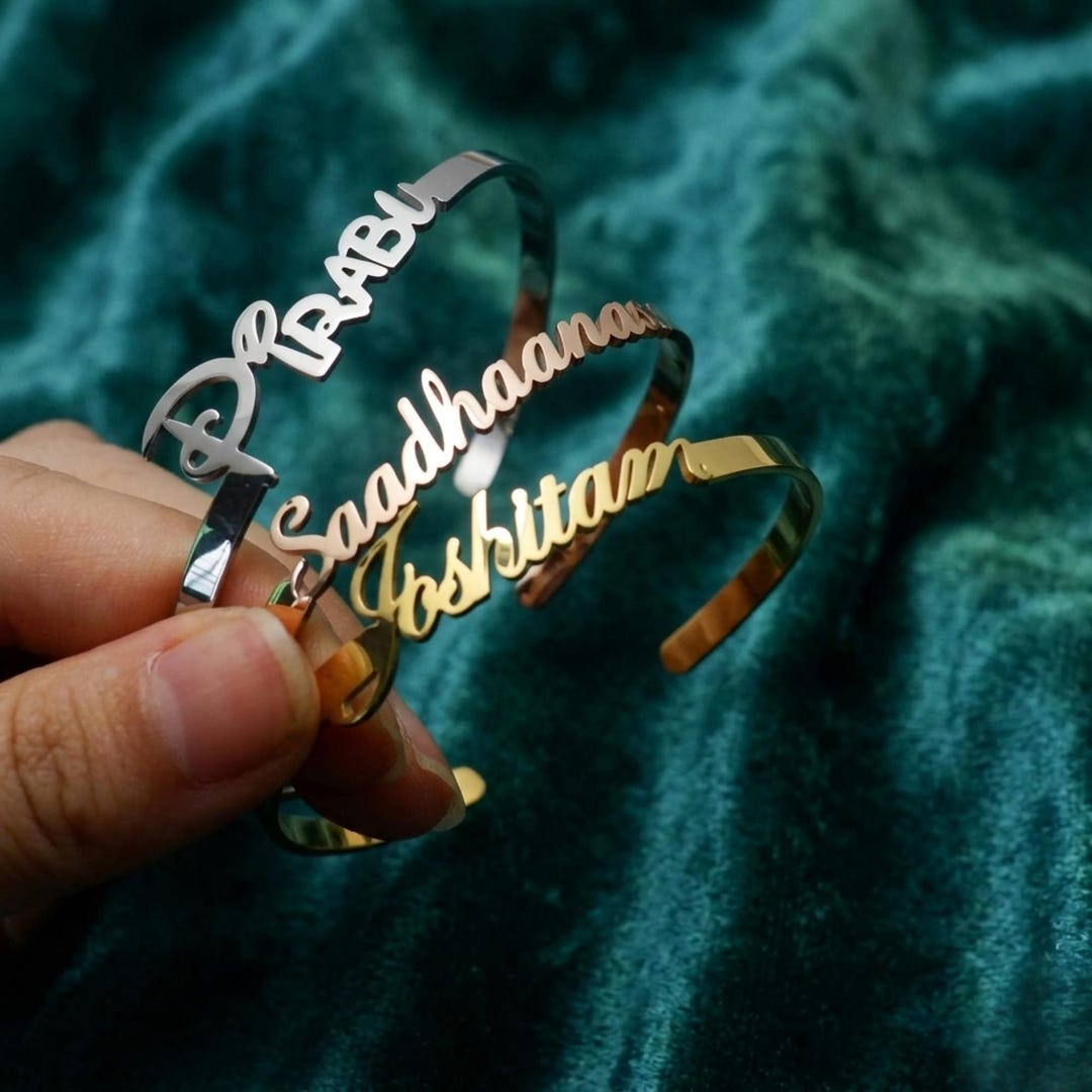 Personalized Name Bangle, Rose Gold Stainless Steel Custom Bracelet - Etsy