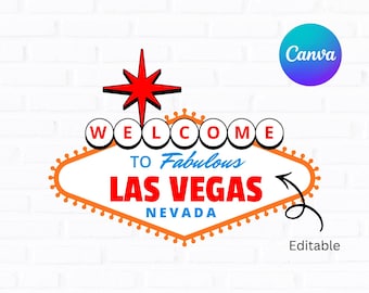 Welcome to Fabulous Las Vegas Sign Printable | Editable Vegas Sign | Party Decoration | Canva Editable | Instant Download