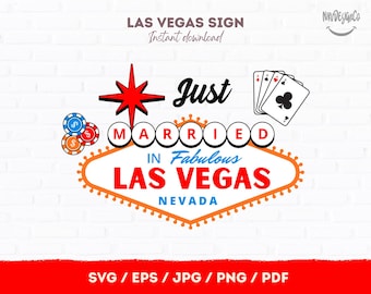 Just Married Las Vegas Sign SVG | Wedding Vegas Party Design | Printable Cut File | Instant Download